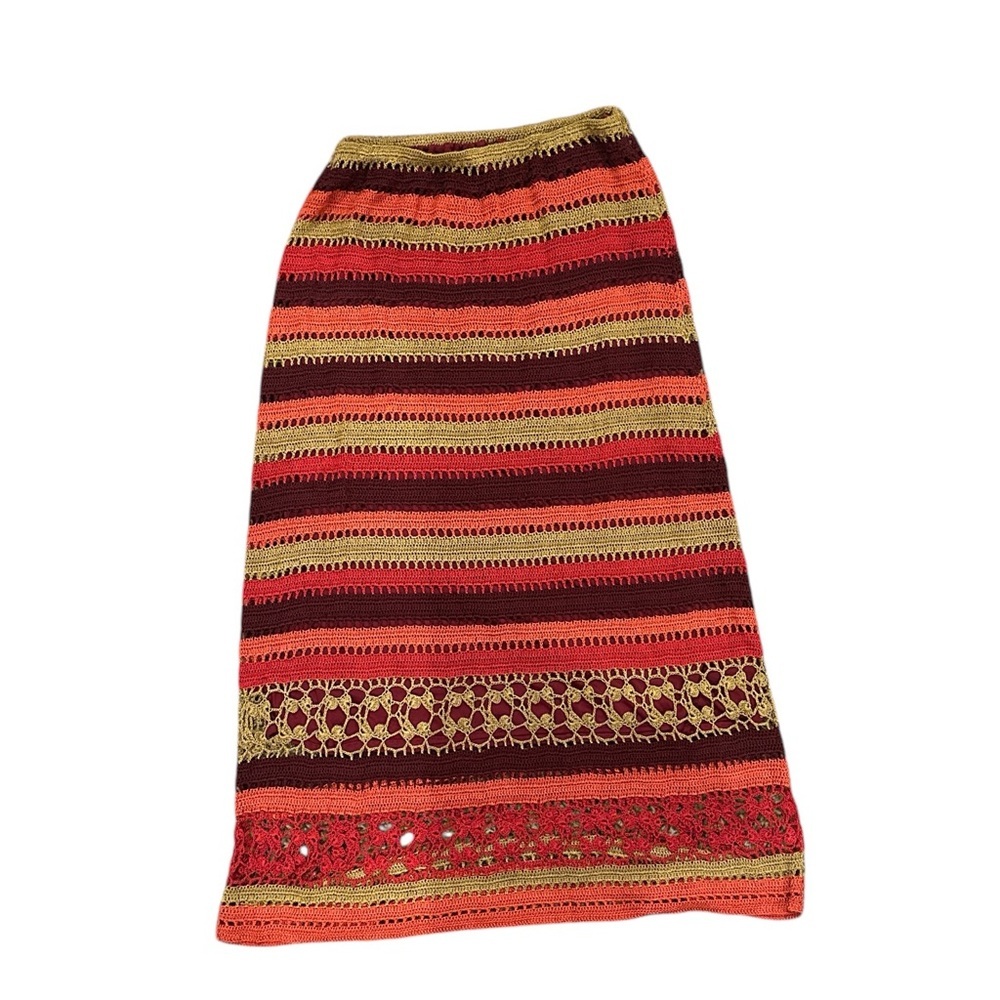 Moth Anthropologie Crochet Knit Midi Skirt Boho Fall Colors Large